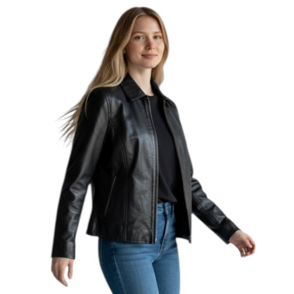 Port Authority Women's Park Avenue Sleek Buttery Black Leather Jacket Size Large